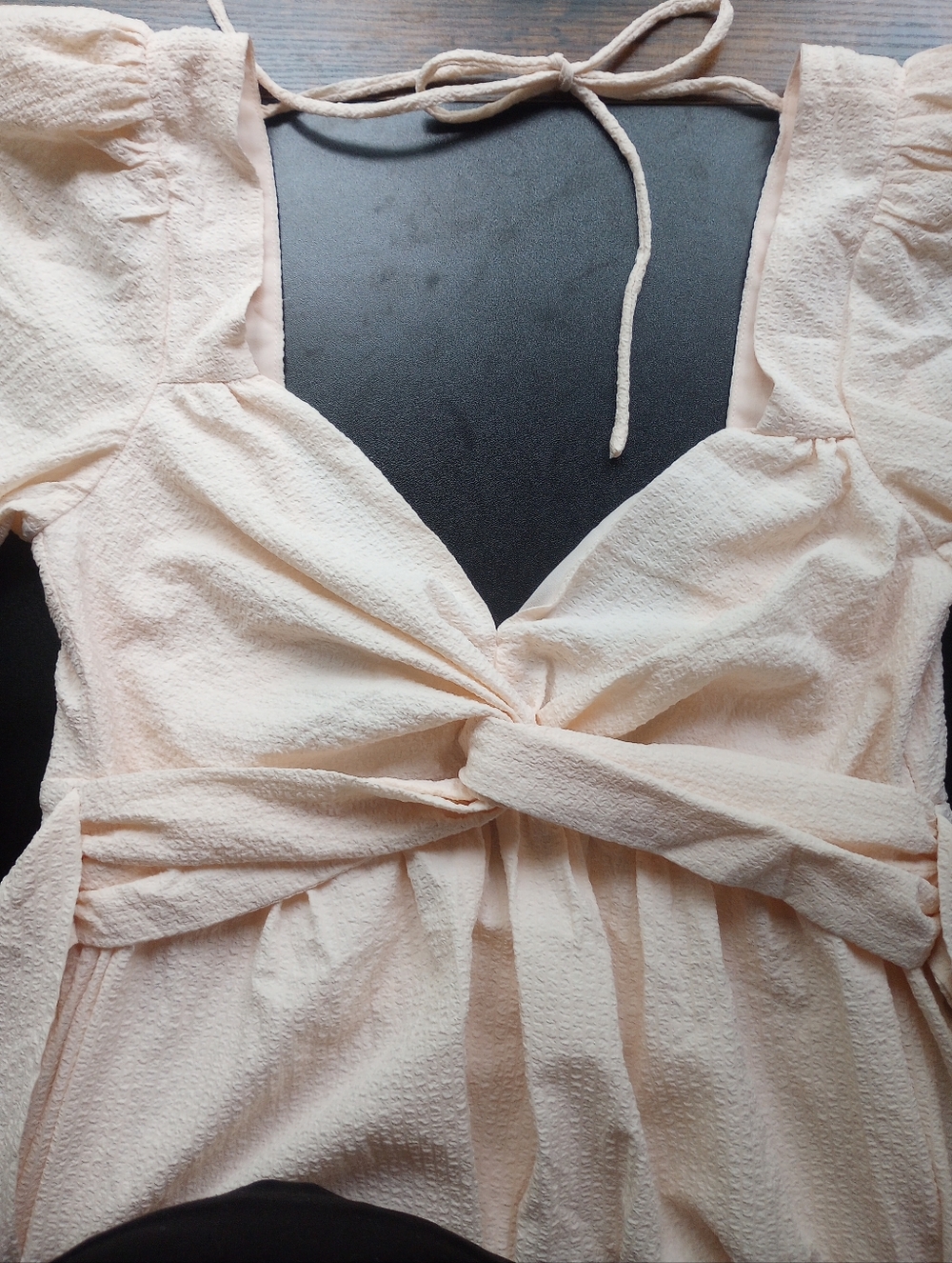 ASTR The Label Puff Sleeve Backless Blush Cream Maxi Dress Tie Back M - Picture 13 of 16